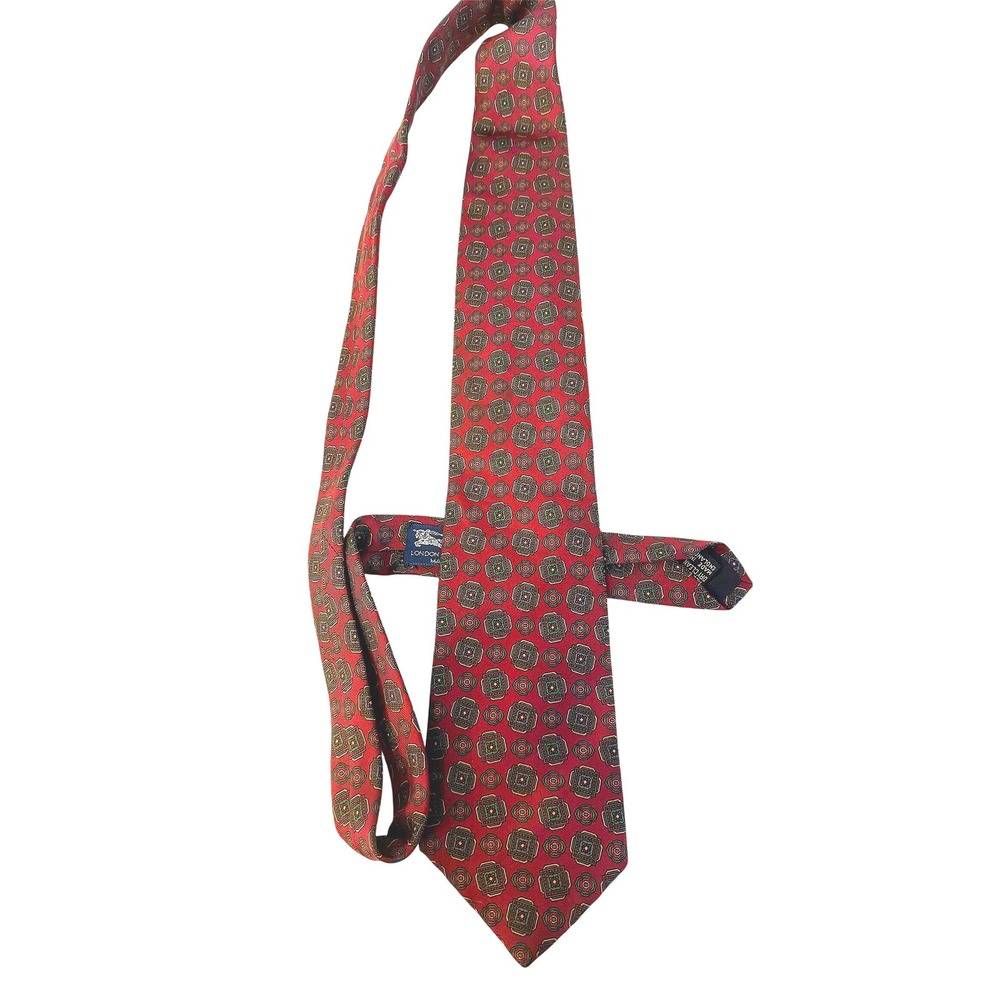 Burberrys of London Vintage Silk Tie Burgundy Red Geometric Medallion England